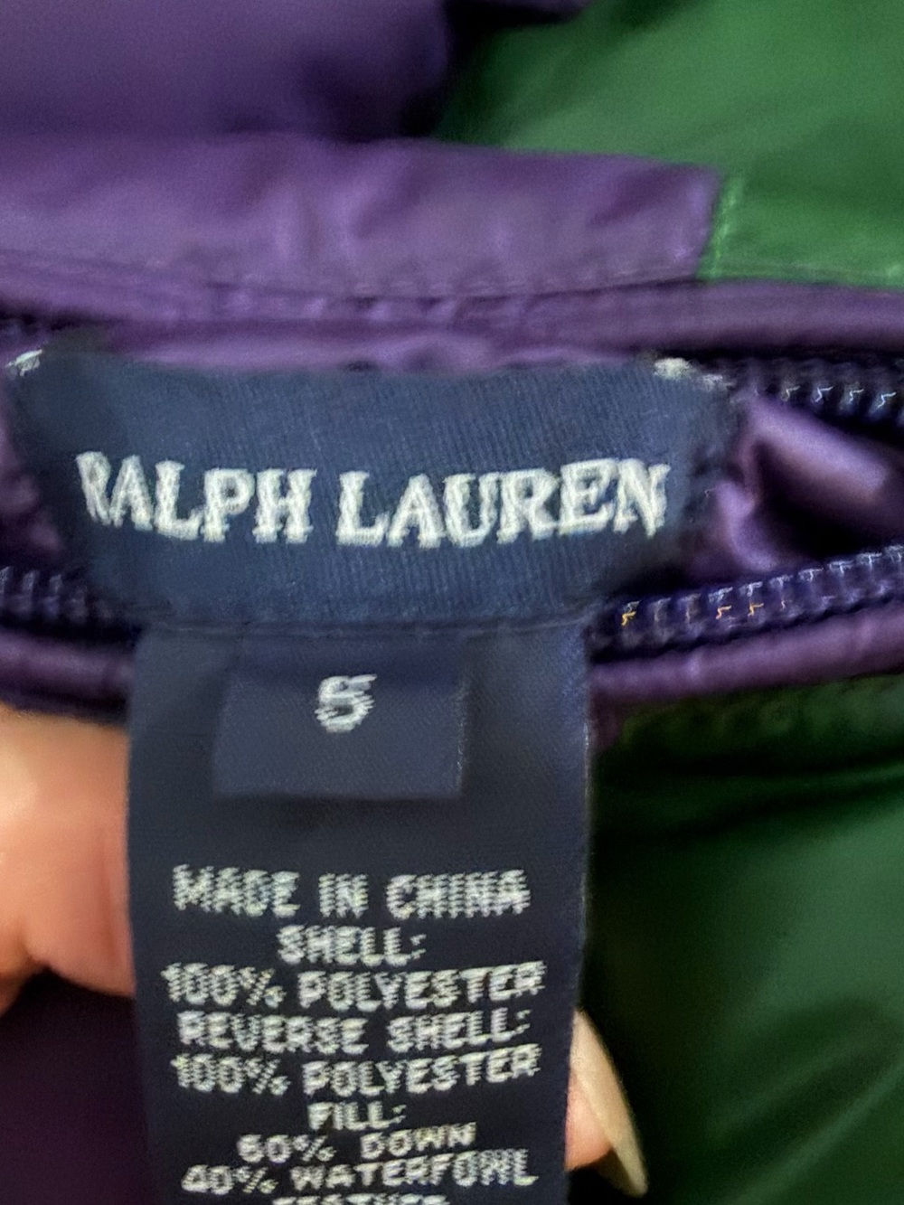 Ralph Lauren NWOT down reversible purple /green puffer vest - Picture 4 of 6